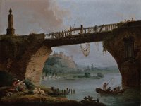 GG 807  GG 807, Hubert Robert (1733-1808), Brücke in südlicher Landschaft, 1778, Leinwand, 39,5 x 52 cm : Landschaft, Personen, Tiere